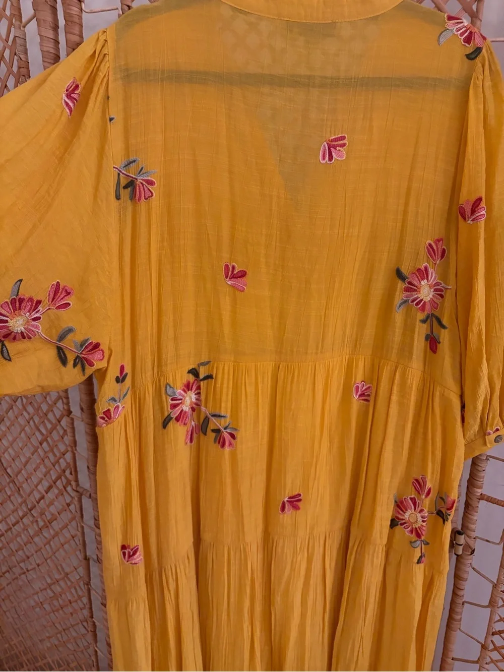 Yellow Tiered Maxi Dress with Floral Embroidery - Picture 7 of 8